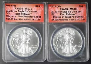 2013-W/S �A�����J�� �V���o�[ �C�[�O�� 2 �R�C�� �Z�b�g - ANACS MS70 �������[�X -COINGIANTS
