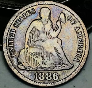 1886 S Seated Liberty Dime 10c Ungraded Choice 90% �V���o�[ US �R�C�� CC23135