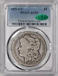 1892-CC ���[�K�� �V���o�[ �_���[ $1 PCGS AG03 CAC