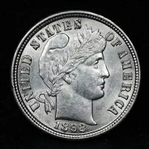 1892 Barber Dime ~ *Choice BU* ~ *�ɏ�̌���* ~ ��_�Ƀf�B�e�[�����{���ꂽ�I���W�i���R�C��