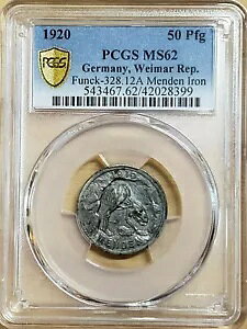1920 hCc 50 Pfg PCu xA XPg PCGS MS62 Funck-328.12A f ACA 8399