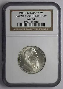 1911 D �h�C�c �V���o�[ 2 �}�[�N �o�C�G�������a 90 ���N NGC MS 64