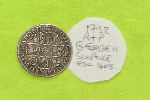 1732 R&P �V���o�[ SIXPENCE �R�C�� �L���O �W���[�W II (1727 - 1760) ESC1608