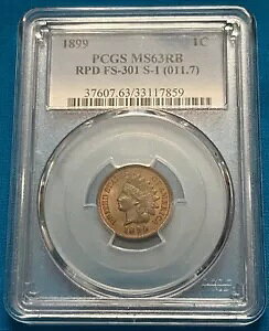 1899 �C���f�B�A�� �w�b�h �y�j�[ - PCGS MS63RB RPD FS-301 S-1