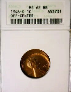 1946 �N��̃G���[ ANACS MS62 �I�t�Z���^�[ �����J�[�� �E�B�[�g �Z���g �R�C�� NICE ���� BU + O/C