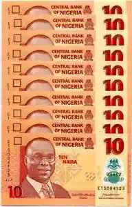 ナイジェリア 10 ナイラ 混合年ポリマー P 39 UNC ロット 10 個 1/10 バンドル