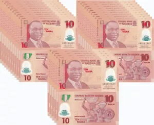 ナイジェリア 10 ナイラ 混合年 P 39 ポリマー UNC ロット 25 個 1/4 バンドル