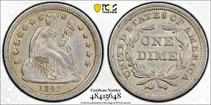 1842 U.S. DIME PGCS CERT �N���[�j���O�ς� AU DETAIL