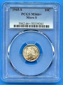 1945 S PCGS MS66+ プラス マーキュリー ダイム 10c セント 米国造幣局 シルバー コイン マイクロ S レインボー