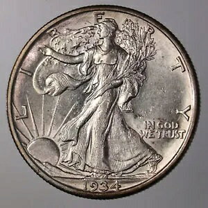 未加工 1934-S ウォーキング リバティ 50C サンフランシスコ鋳造シルバー ハーフダラー コイン