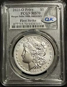PCGS MS70 2021-0 MORGAN DOLLAR 100th Anniv Label 1st Strike & QA Check F
