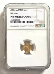 イギリス 2019 ブリタニア 1 ポンド NGC PF69 金貨、プルーフ