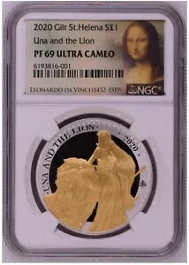 NGC PF69 2020 1オンス ギルト イギリス セントヘレナ ウナ アンド ライオン シルバー コイン プルーフ ラスト 1 枚