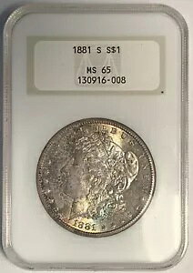 1881-S モーガン シルバー 1 ドル コイン カラフル トーン NGC/ファッティ MS 65 レイズド ラベル