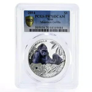 ニウエ 1 ドル 絶滅危惧野生動物マウンテン ゴリラ PR70 PCGS 銀貨 2014