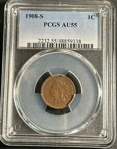 1908-S �C���f�B�A�� �w�b�h �Z���g PCGS �O���[�h AU55 �Z�~�L�[ �i�C�X �C�[�u�� �u���E��