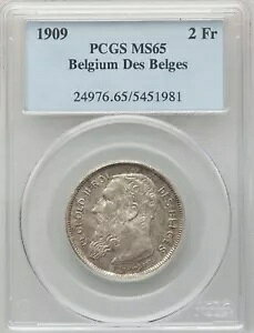 �x���M�[�A�V���o�[ 2 �t���� 1909 �x���M�[ DES BELGES - PCGS MS 65 (U) �A�A�A���A