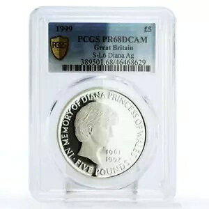 イギリス 5 ポンド ダイアナ妃を偲んで PR68 PCGS 銀貨 1999