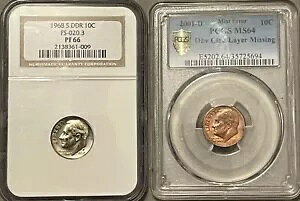 1968-S DDR Proof Dime NGC PF66 ����� 2001 Obv Clad Layer �̌��� PCGS MS64 /�G���[