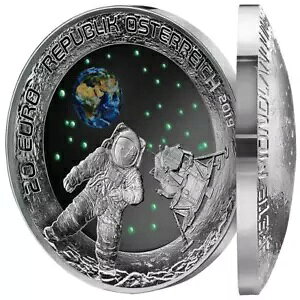 銀貨 50 年月面着陸 2019 オーストリア アーチ型鋳造 - 22.42 gr PP-