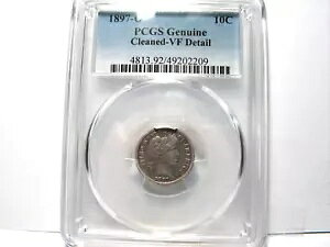 1897 - O Barber Dime�APCGS VF �̏ڍׂ��N���[�j���O�ς�