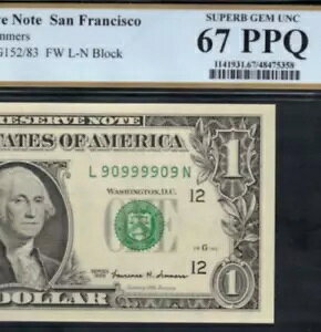 1999 �N $1 �A�M������s���� PCGS 67PPQ �X�[�p�[ ���[�_�[ �V���A���ԍ� 90999909