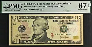 2004A $10 FRN Ag^ X^[ PCGS 67PPQ 3rd ō Fr 2309-F* VA 00003994*