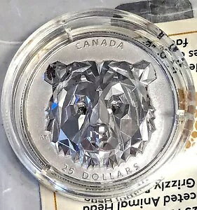 2020 カナダ産多面動物ヘッド: ハイイログマ - 1 オンス 0.9999 シルバー コイン!