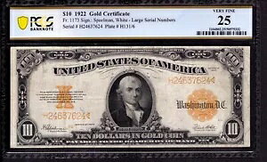 1922�N $10 ���[�W�T�C�Y �S�[���h�ؖ����m�[�g FR.1173 PCGS B ���ɍׂ��� VF 25