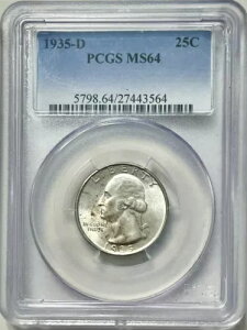���V���g�� �V���o�[ �N�H�[�^�[ 1935 D PCGS MS 64 90% �V���o�[ ������ 25c �R�C�� ���b�g
