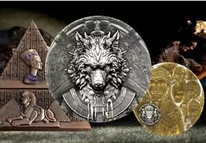 2024 アンティーク シルバー アヌビス 暗闇で光る目付き 2 オンス 0.999 シルバー ピラミッド