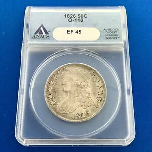 1826 �L���b�v�h �o�X�g �V���o�[ �n�[�t�_���[ 50c ���^�[�h �G�b�W ANACS EF45 O-110 �R�C��