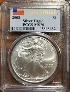 2008 USD $1 1 �g���C �I���X �V���o�[ �A�����J�� �C�[�O�� PCGS MS70 �t�@�[�X�g �X�g���C�N 05868682 �f�G�ł�