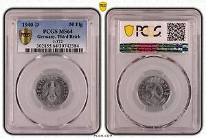 *��ʂȂ�* PCGS MS64 1940-D 50 �t�F�j�q Pfg �h�C�c�A��O�鍑 J-372 WW2