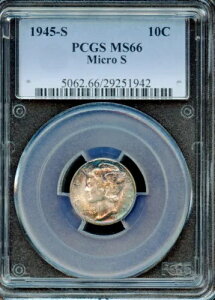 PCGS - マーキュリー ダイム - 10c - 1945-S マイクロ S - MS-66 - 5062