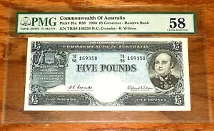 オーストラリア 5 ポンド P35a R50 1960 クームズ ウィルソン PMG 58 チョイス UNC 紙幣について