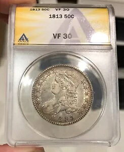 1813 �L���b�v�h �o�X�g �n�[�t�_���[ �O���[�h VF30 by ANACS Early Date Type Coin