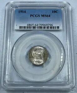1914 Barber US Silver Dime�AMS64 by PCGS�A�▭�ȊO�ς̃R�C��!!