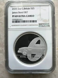 NGC PF69 �C�M���X UK 2020 �W�F�[���Y �{���h 007 �V���o�[ �R�C�� 2�I���X 5 �|���h COA