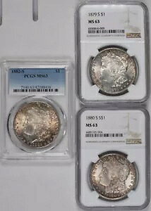 1879-S�A1880-S�A����� 1882-S ���[�K�� �V���o�[ $�A���ꂢ�ȐF�����ANGC & PCGS MS 63