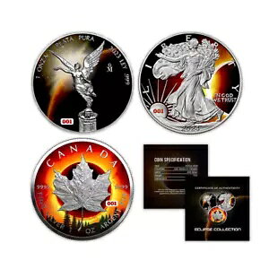 2023-2024 トータル エクリプス クロマティクス 3 x 1 オンス シルバー コイン セット カナダ アメリカ メキシコ