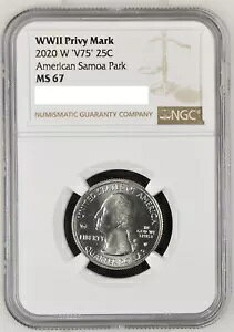 2020 W �A�����J�� �T���A �p�[�N �N�H�[�^�[ 25c NGC MS 67 �v���C�x�[�g �}�[�N V75 �o�b�g �R�C��