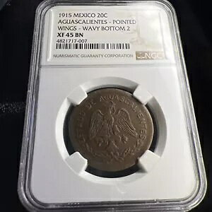 1915 20c �A�O�A�X�J���G���e�X ���L�V�R �u�����g �E�B���O�X �E�F�[�u �{�g�� 2 20 �Z���^�{�X NGC XF45 BN