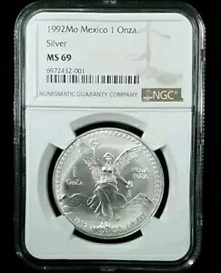 1992Mo メキシコ 1 オンザ リベルタード 1 オンス .999 上質銀貨 NGC MS 69 #2090
