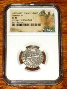 NGC �t�����X �� ���V�F�� 1/2 GUENAR 1380-1422 CHARLES VI XF45 �t�����X�����R�C��