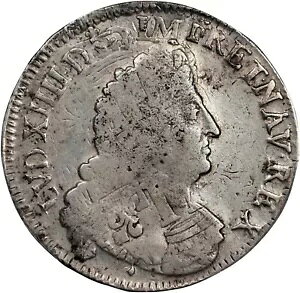フランス王ルイ14世 1693 1/2 ECU シルバーコイン、PCGS 認定「XF 詳細」