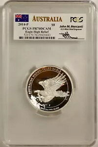 オーストラリア 2014-P 5オンス プルーフ シルバー ハイレリーフ オナガワシ PR70DCAM PCGS