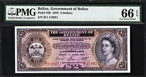 ベリーズ 2 ドル 1975、PMG 66 ジェム UNC、EPQ、P-34b クイーン エリザベス 2 世