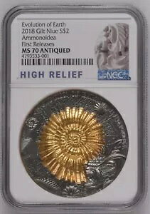 NGC MS70 �j�E�G 2018 Evolution of Earth Ammonoidea �A���e�B�[�N �V���o�[ �R�C�� 2�I���X COA