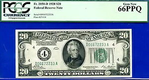 1928�N $20 �A�M������s�� PCGS 66PPQ �w����z��� �N���[�u�����h Fr 2050-D
